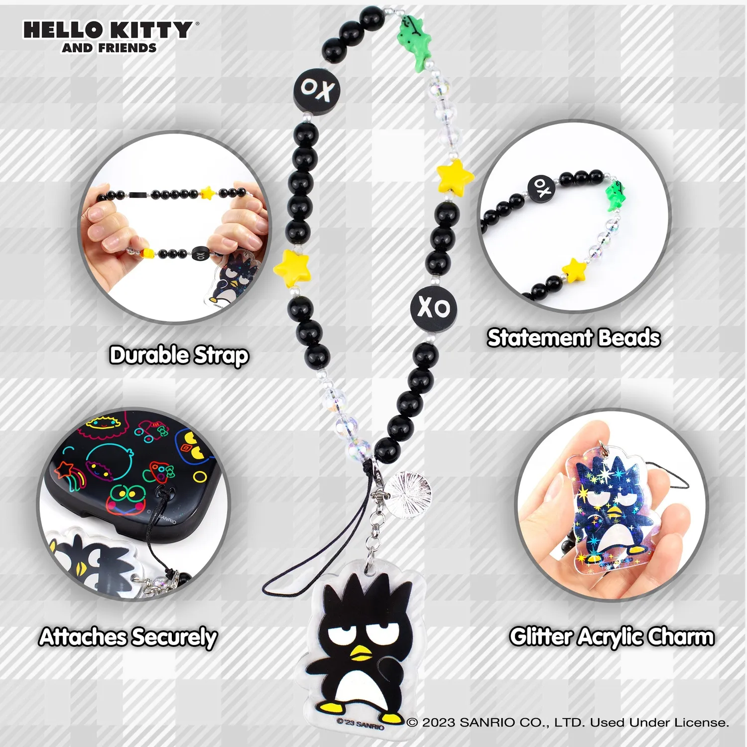 Hello Kitty Badtz-maru Beaded Charm Mobile Phone Wrist Strap