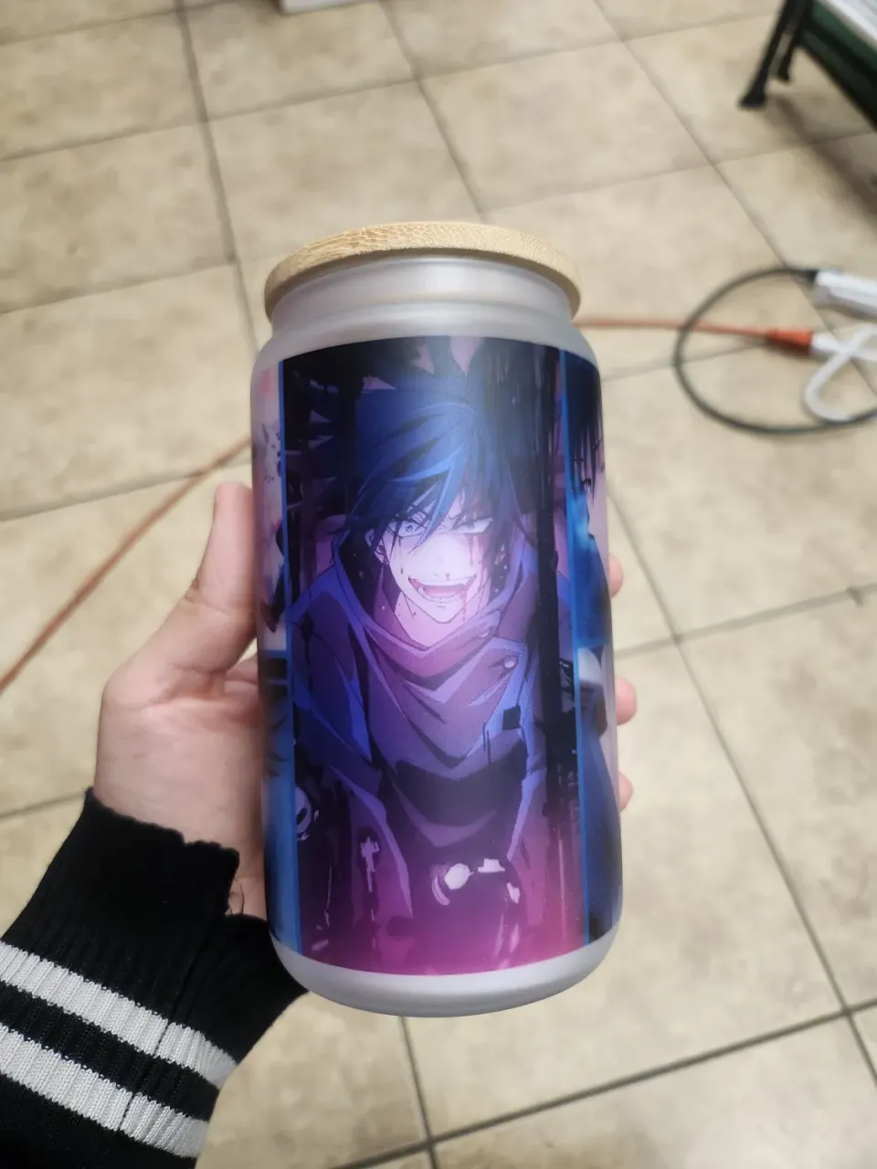 Anitaku JJK Megumi 16oz glasskopp med bambuslokk og sugerør