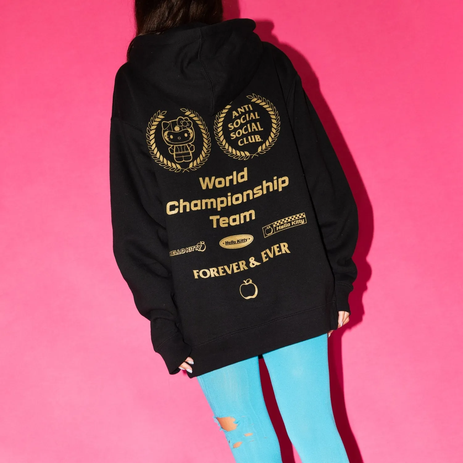 Anti Social Social Club x Hello Kitty World Champ hettegenser svart XS–2XL
