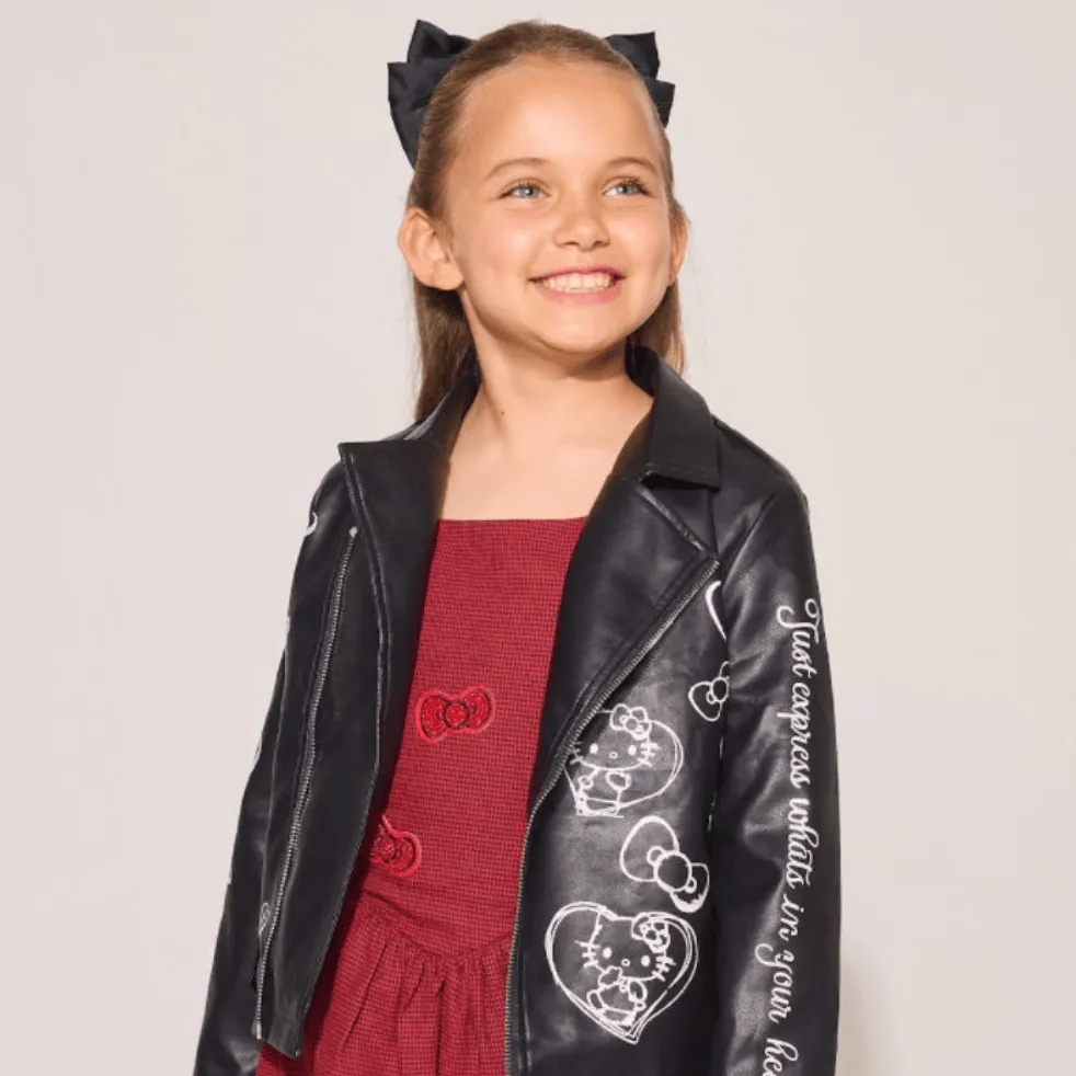 Hello Kitty x Lola + The Boys Graffiti Biker Jacket barnejakke svart