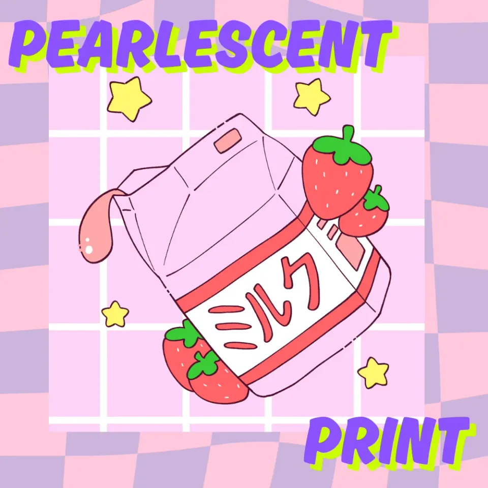 Kururu4ever Pearlescent Print Strawberry Milk kunsttrykk perlemor