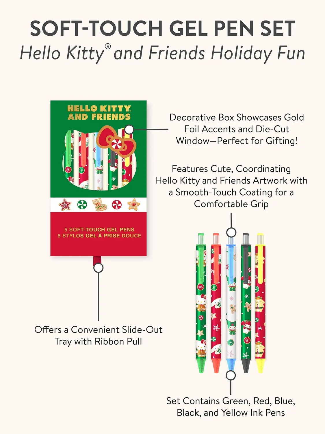 Hello Kitty and Friends x Studio Oh! Holiday Fun gelpenner 5-pakning