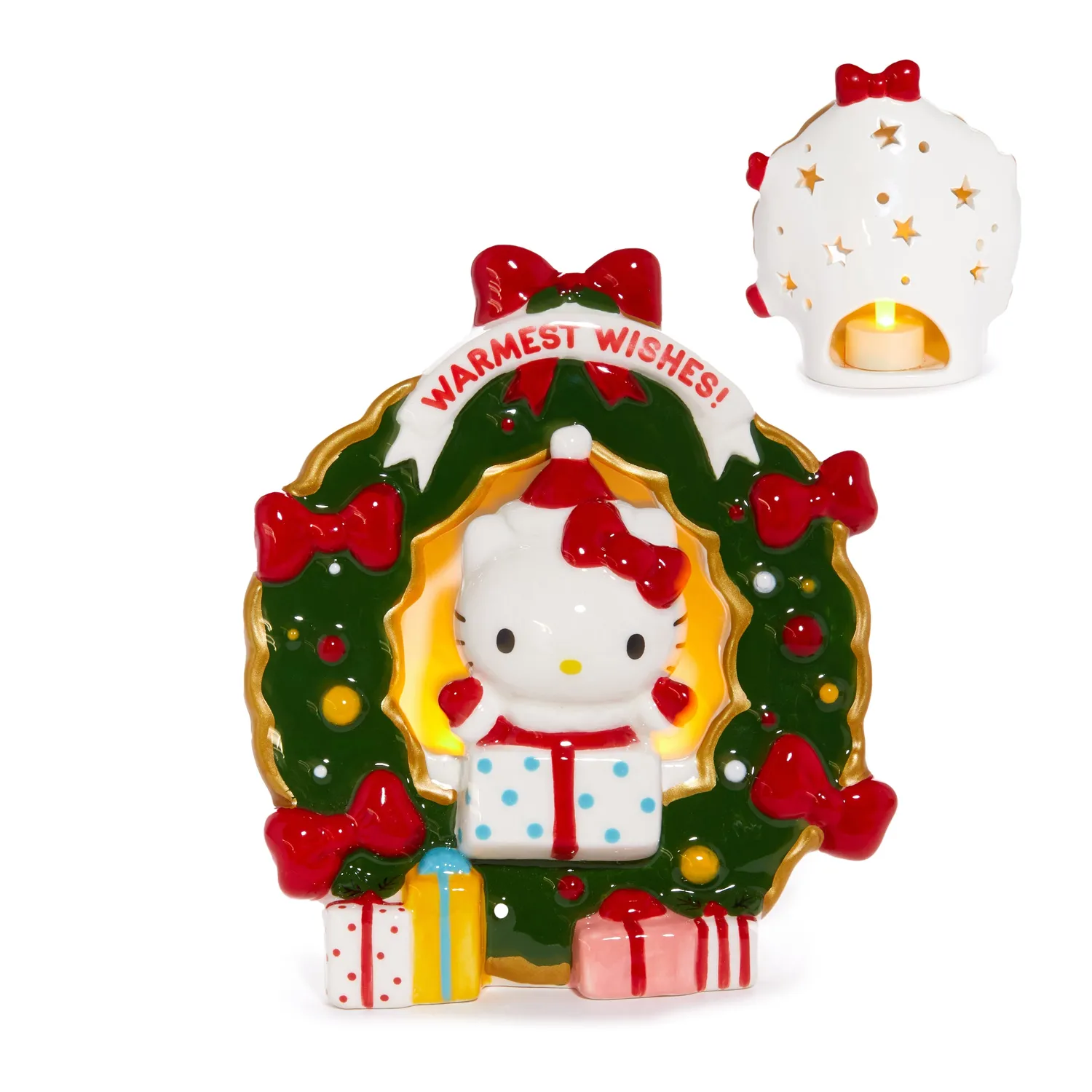 Hello Kitty Holiday Wreath keramisk telysholder kun LED-lys