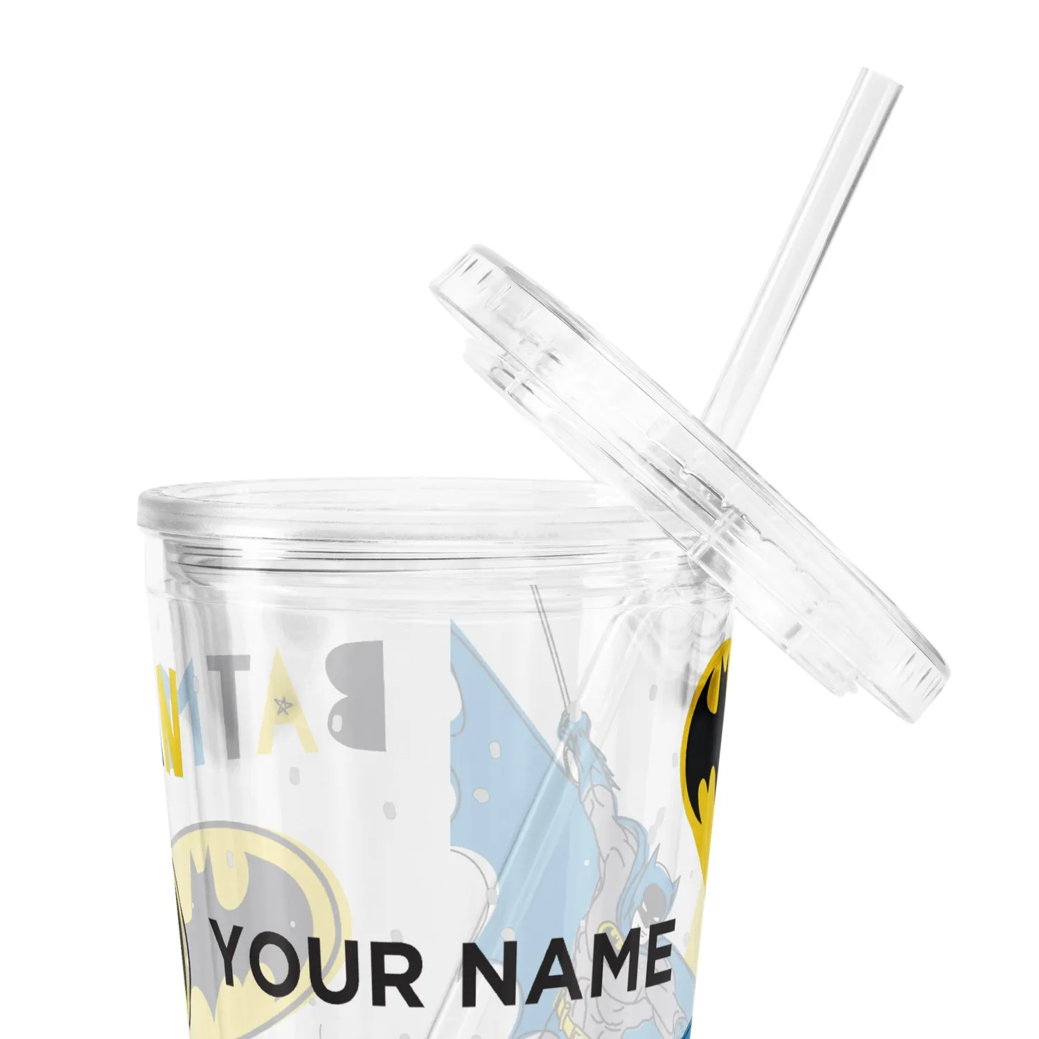 Batman Personalized plastkopp med sugerør 16 oz dobbel vegg