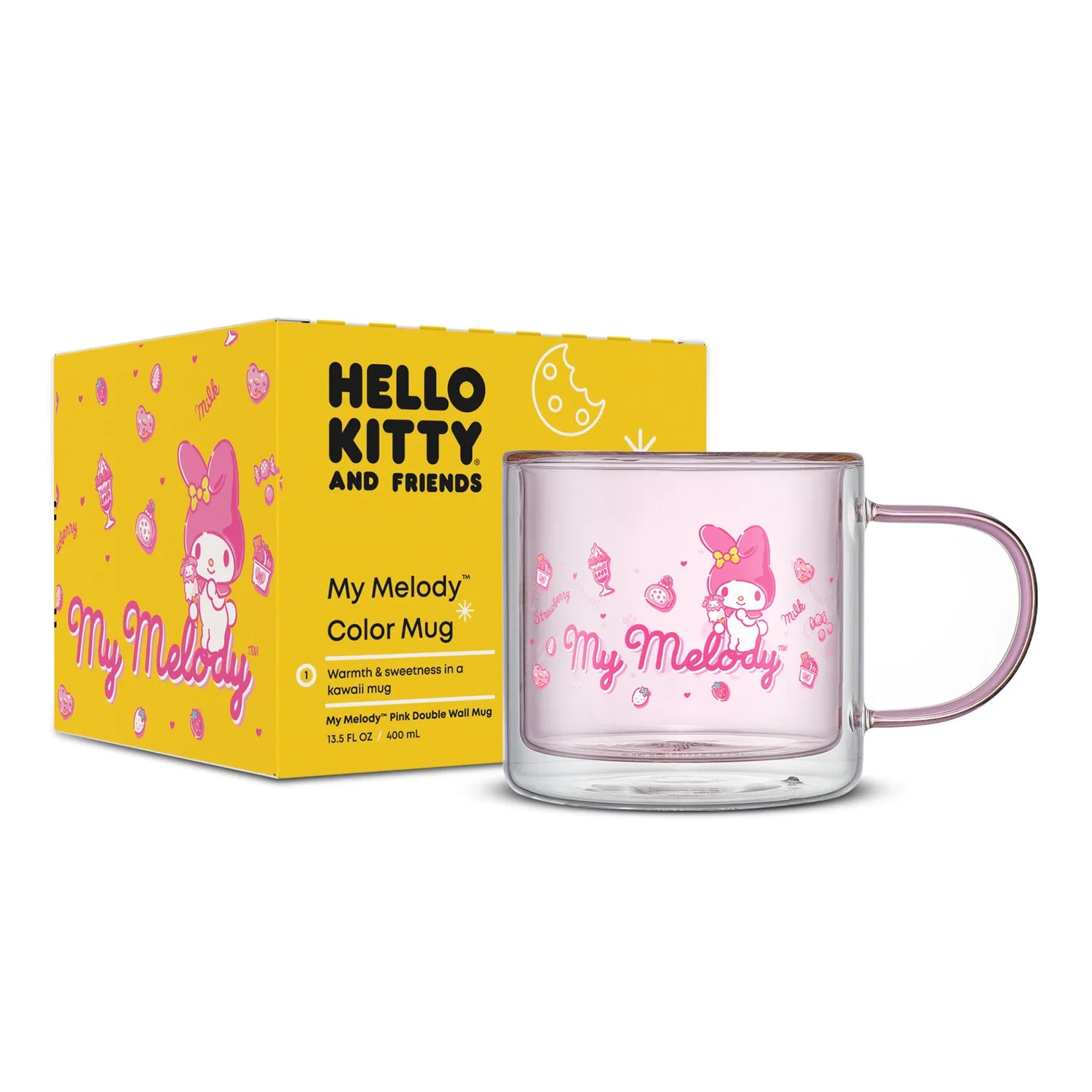Hello Kitty My Melody Double Wall Coffee Mug glasskrus 400 ml dobbeltvegget