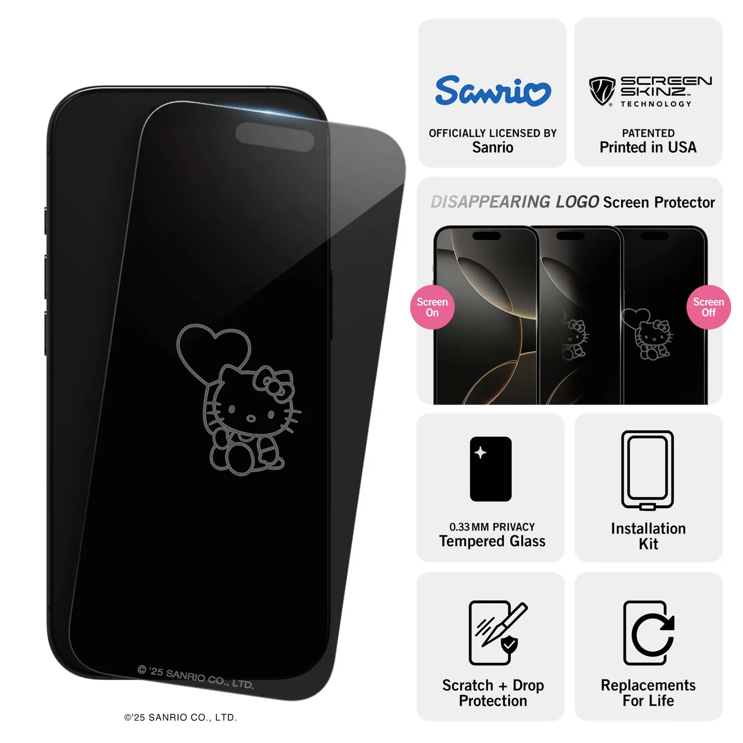 Hello Kitty x Screen Skinz Balloon skjermbeskytter iPhone 14/13/13 Pro privatliv