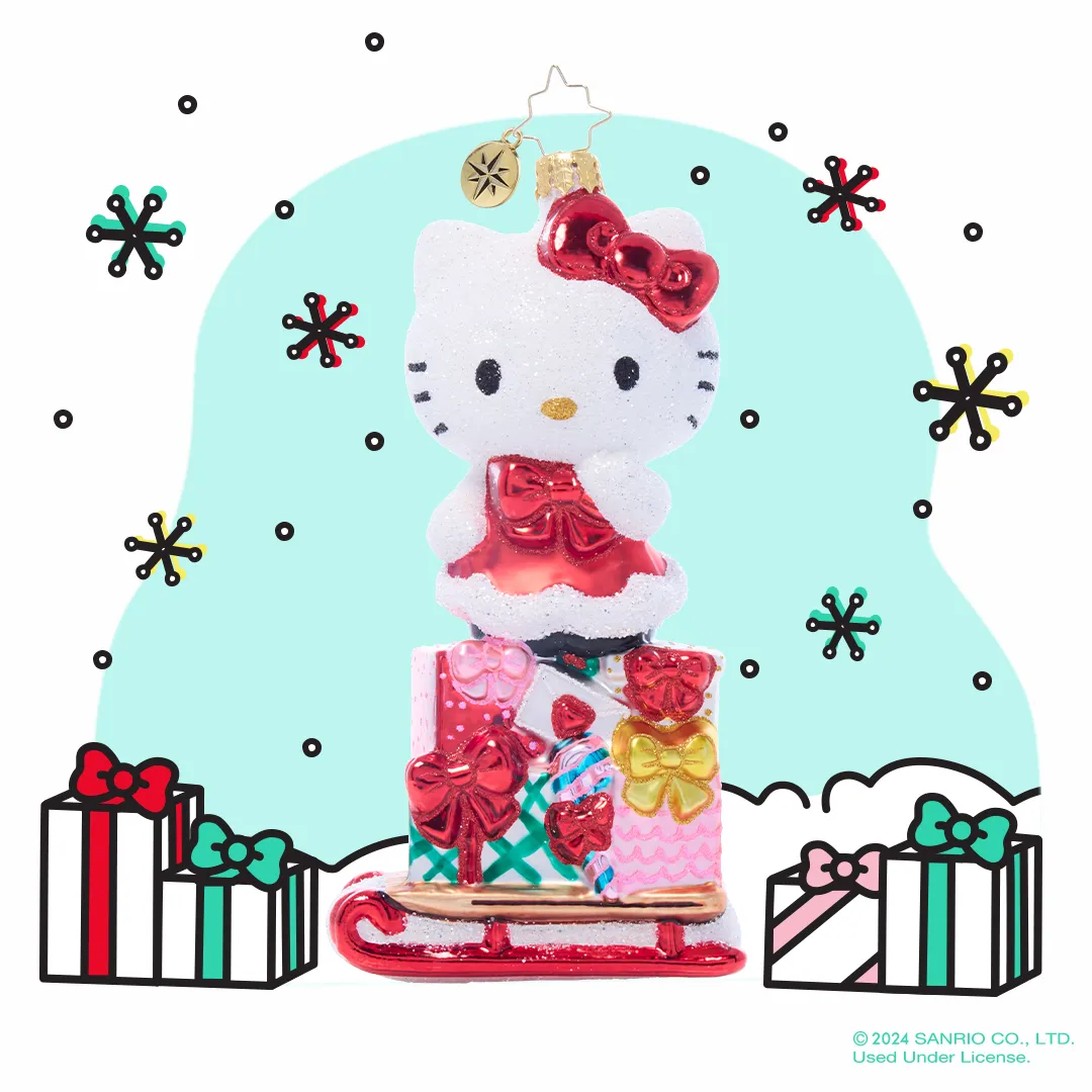 Hello Kitty x Christopher Radko Happy Holidays glasspynt håndlaget