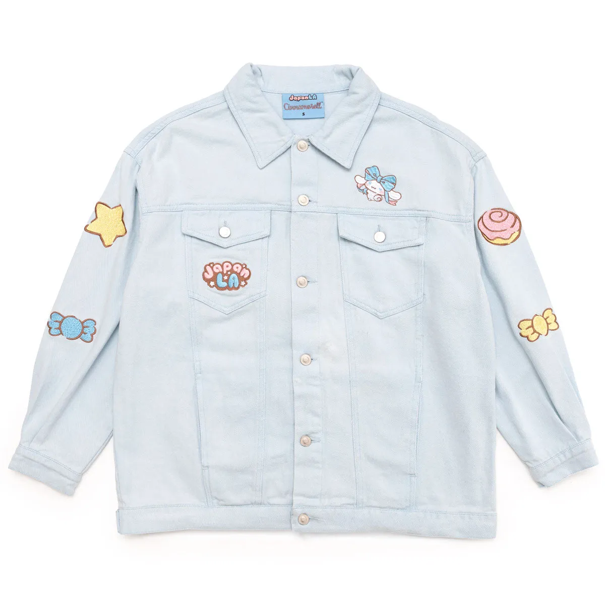 Hello Kitty Cinnamoroll x JapanLA Ribbons denimjakke blå XS–XXL broderi