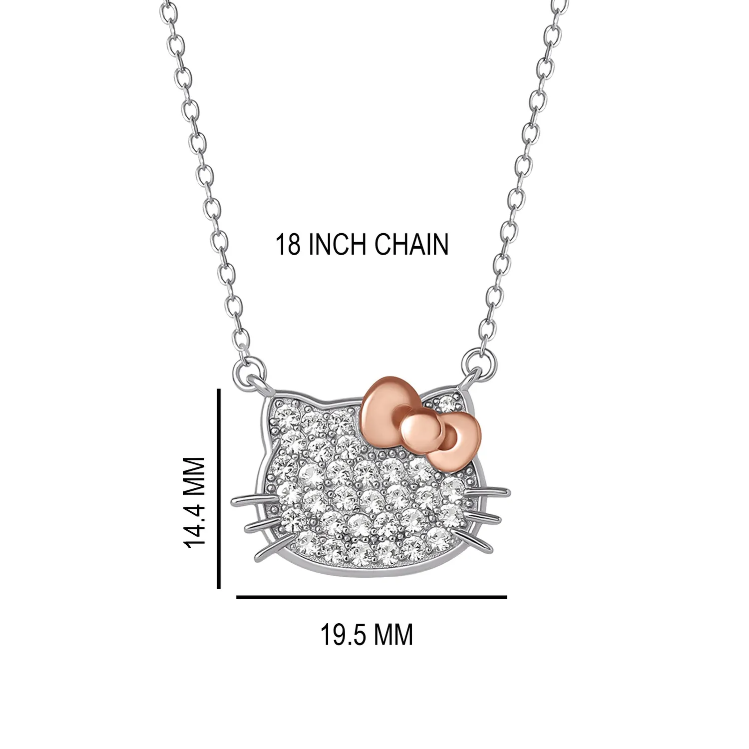 Hello Kitty 18" Two-Tone Gold Plated Pavé Necklace halskjede hvit safir