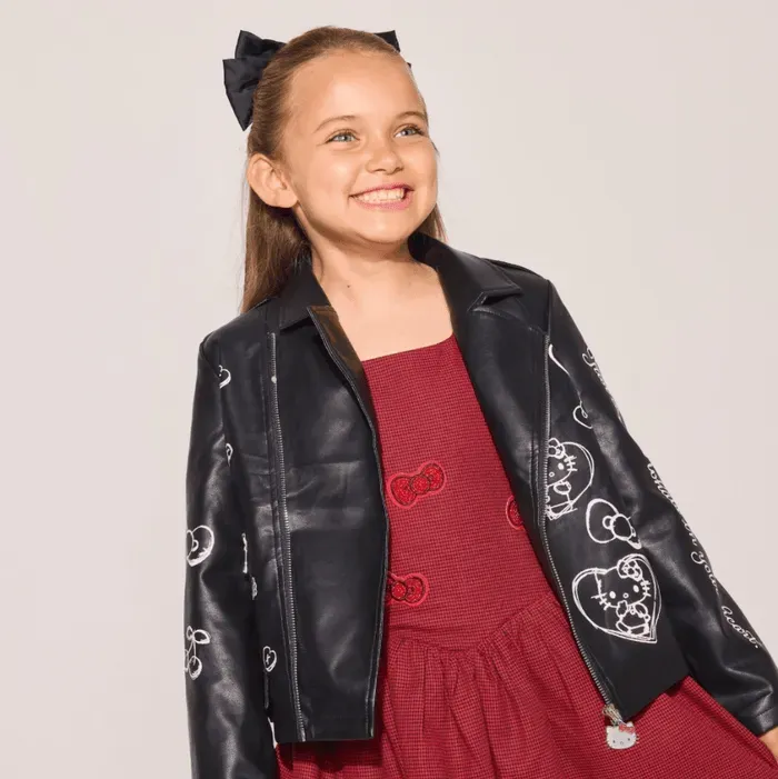 Hello Kitty x Lola + The Boys Graffiti Biker Jacket barnejakke svart