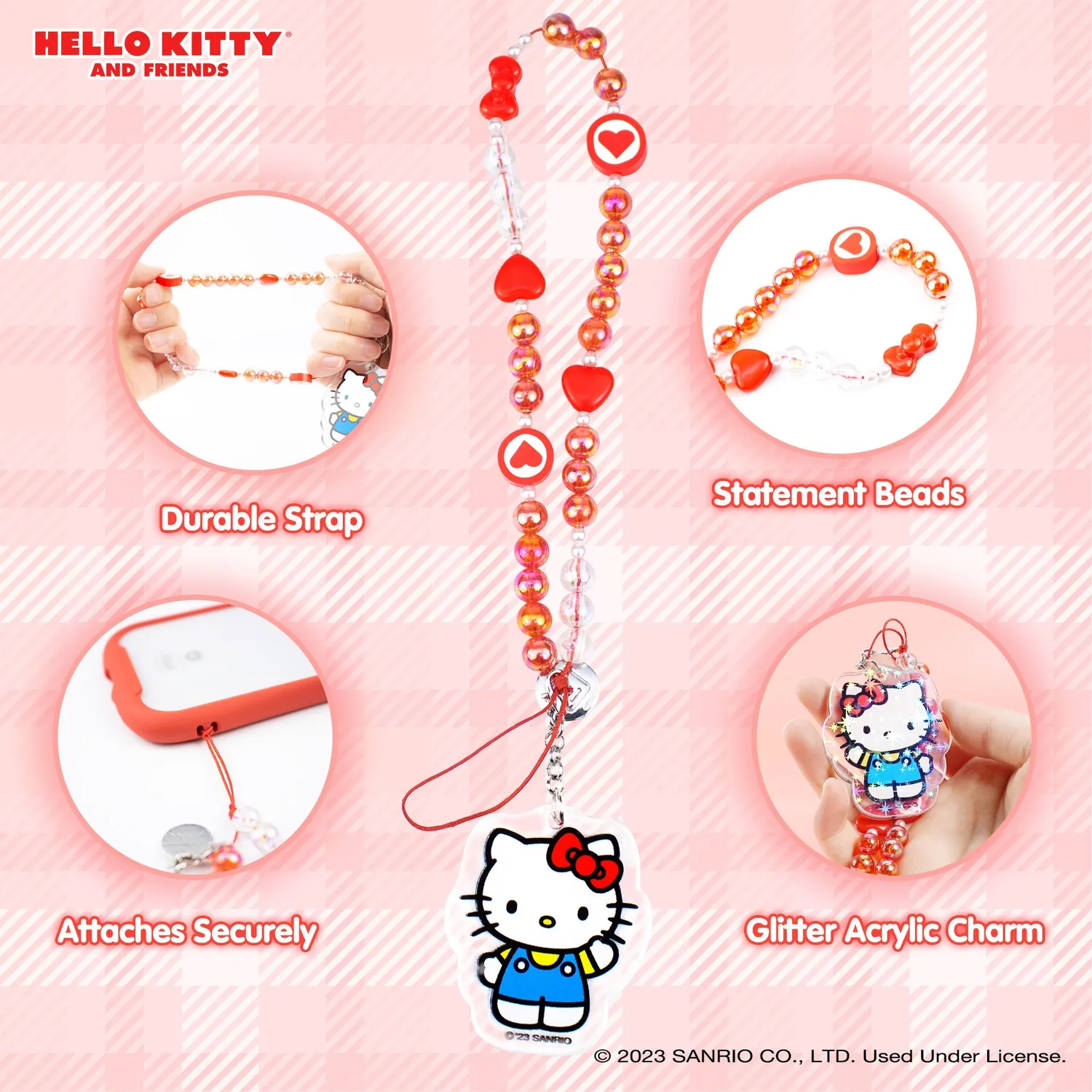Hello Kitty Beaded Charm mobilstropp med perler