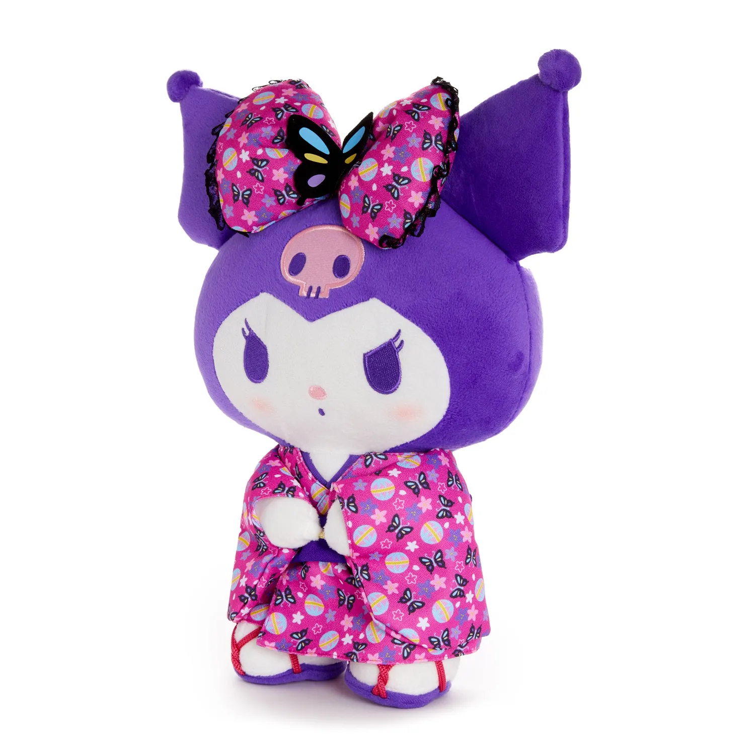 Hello Kitty Kuromi 14" stående plysjbamse rosa kimono