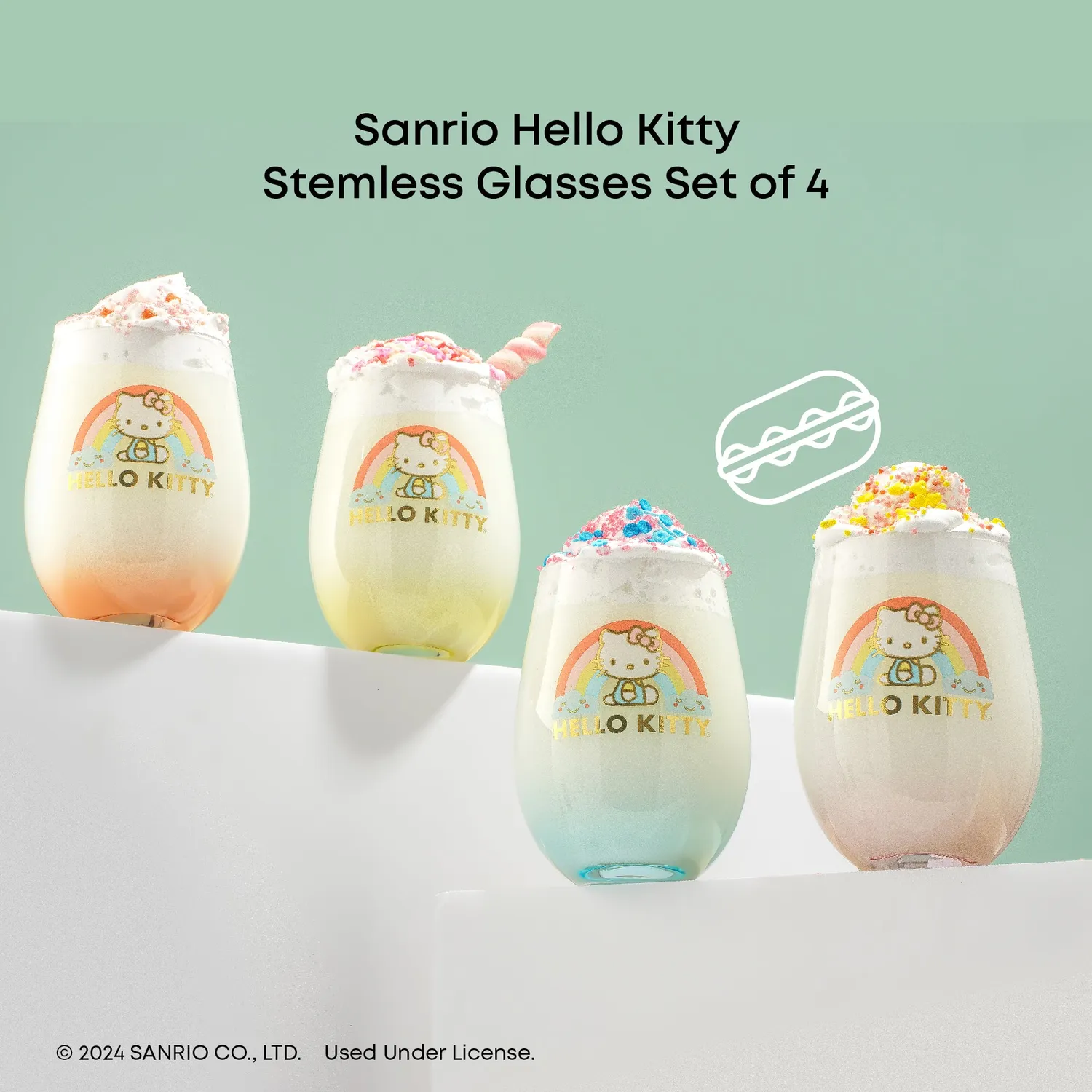 Hello Kitty Sweet Rainbow glass uten stett 4-pakning ombre