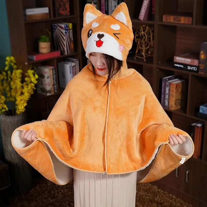 Neo Tokyo Kawaii Shiba Dog Hooded Cloak Blanket hettepledd 140 × 80 cm