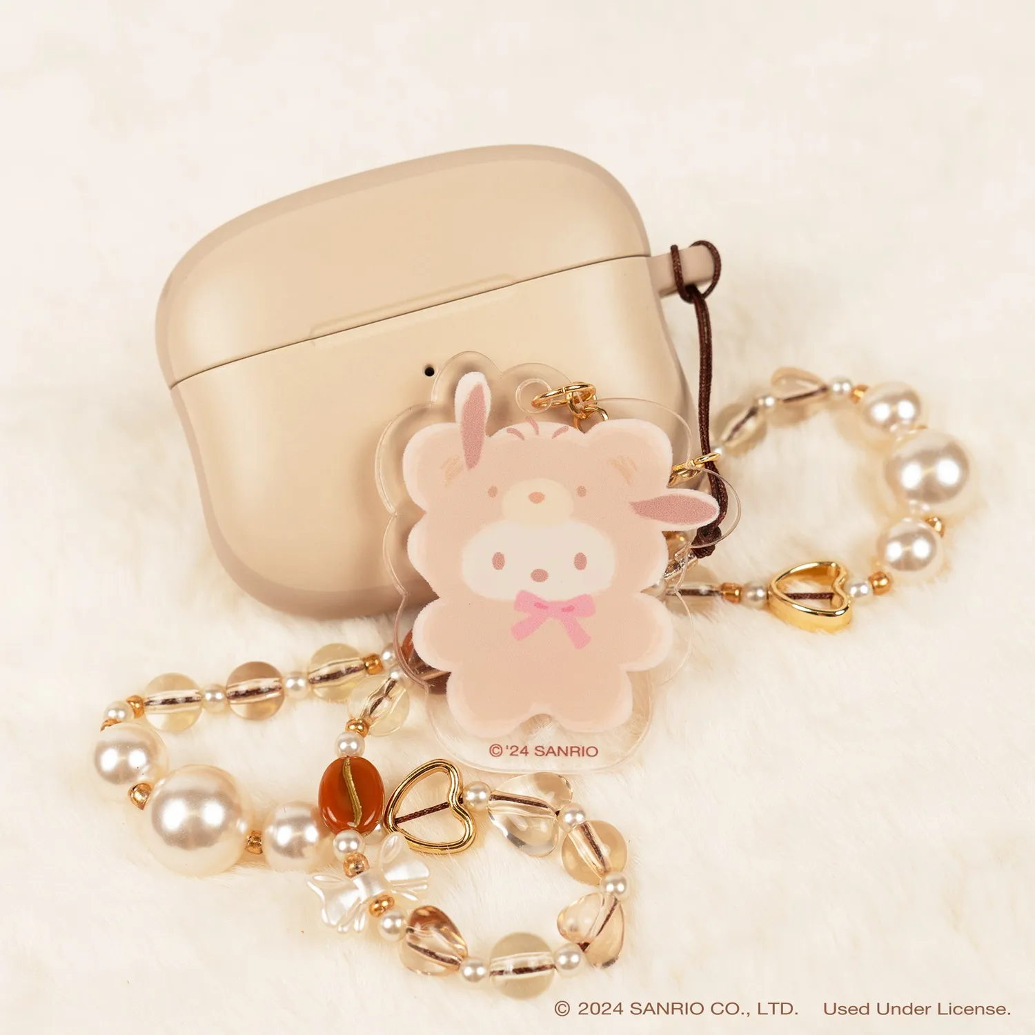 Hello Kitty Pochacco Latte Bear perlepyntet mobilrem med avtakbar charm