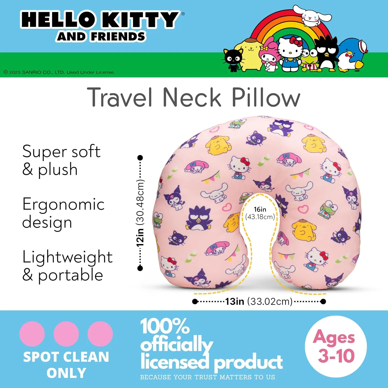 Hello Kitty Travel Neck Pillow reisepute flerfarget lett