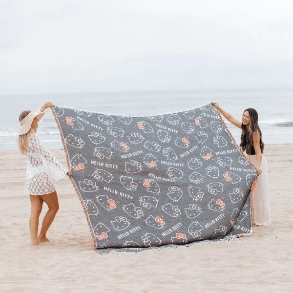 Hello Kitty Sand Cloud Party Blanket Bows strandteppe blå 228 × 228 cm økologisk bomull