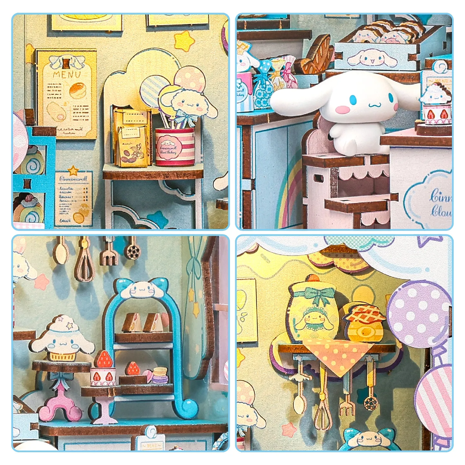 Hello Kitty Cinnamoroll Cloud Bakery DIY Book Nook Kit bokhyllekit LED