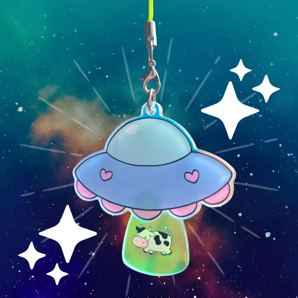 Kururu4ever UFO Holographic Dangling Keychain nøkkelring med ku