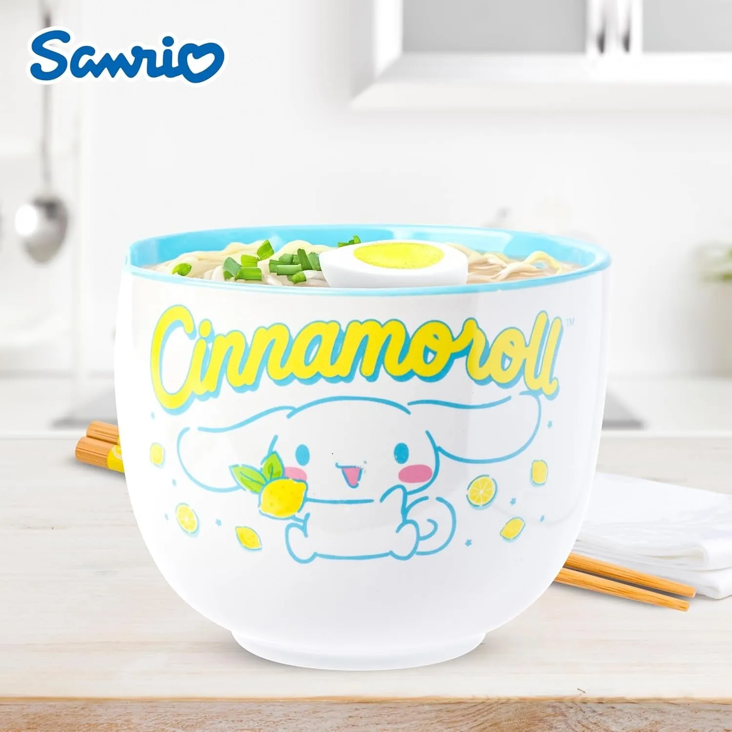 Cinnamoroll keramisk ramenbolle med spisepinner og skje sitron