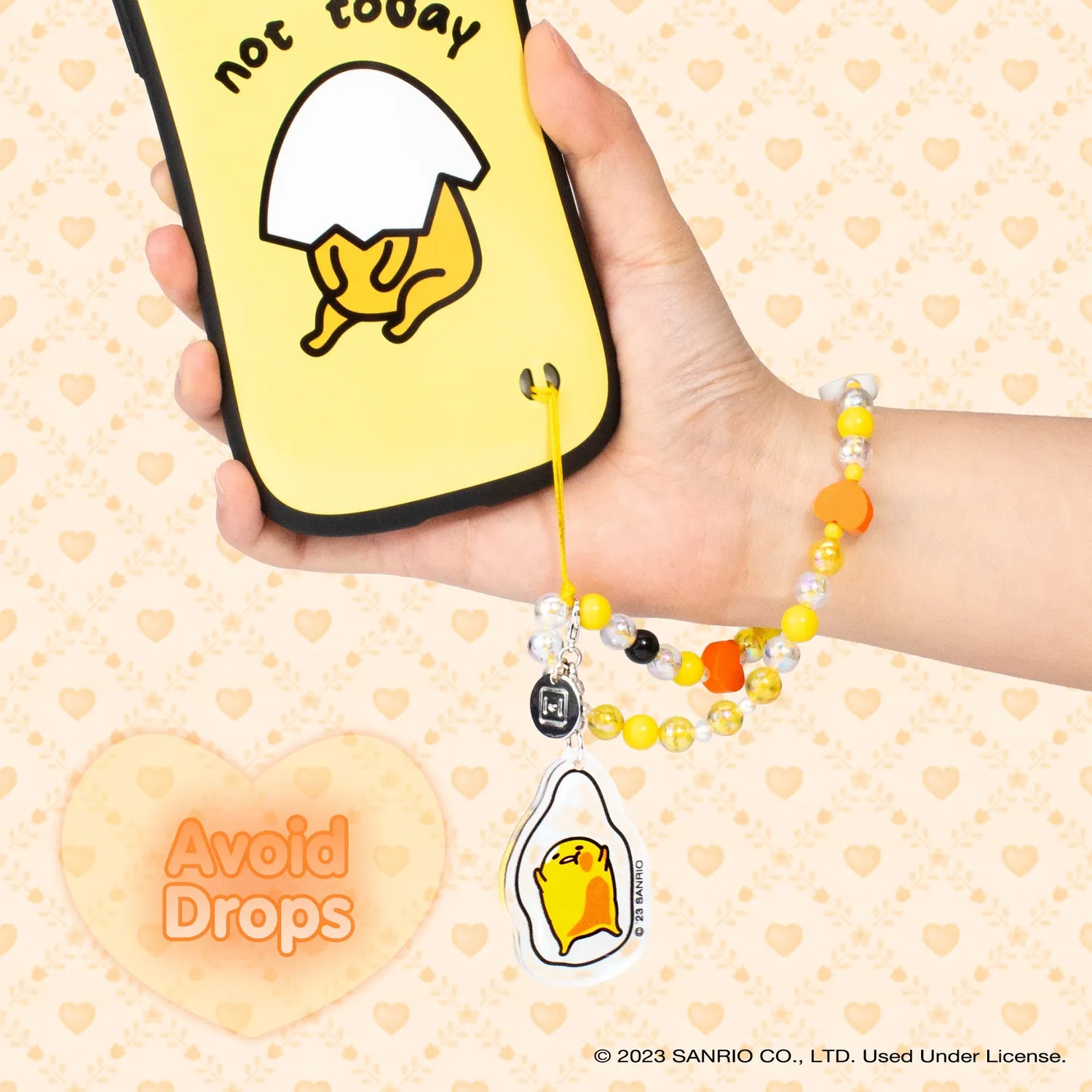 Gudetama Beaded Charm mobilrem med avtakbar glittercharm