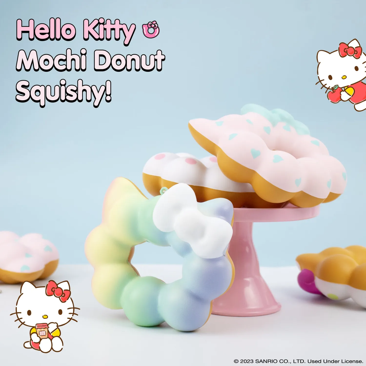 Hello Kitty Mochi Donut Squishy nøkkelring Rainbow