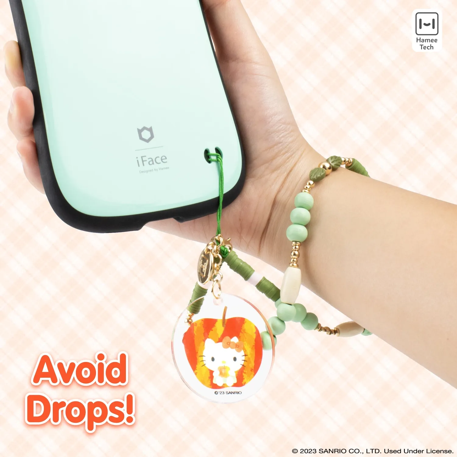 Hello Kitty Hamee Apple Beaded Charm mobilstropp med epleperler