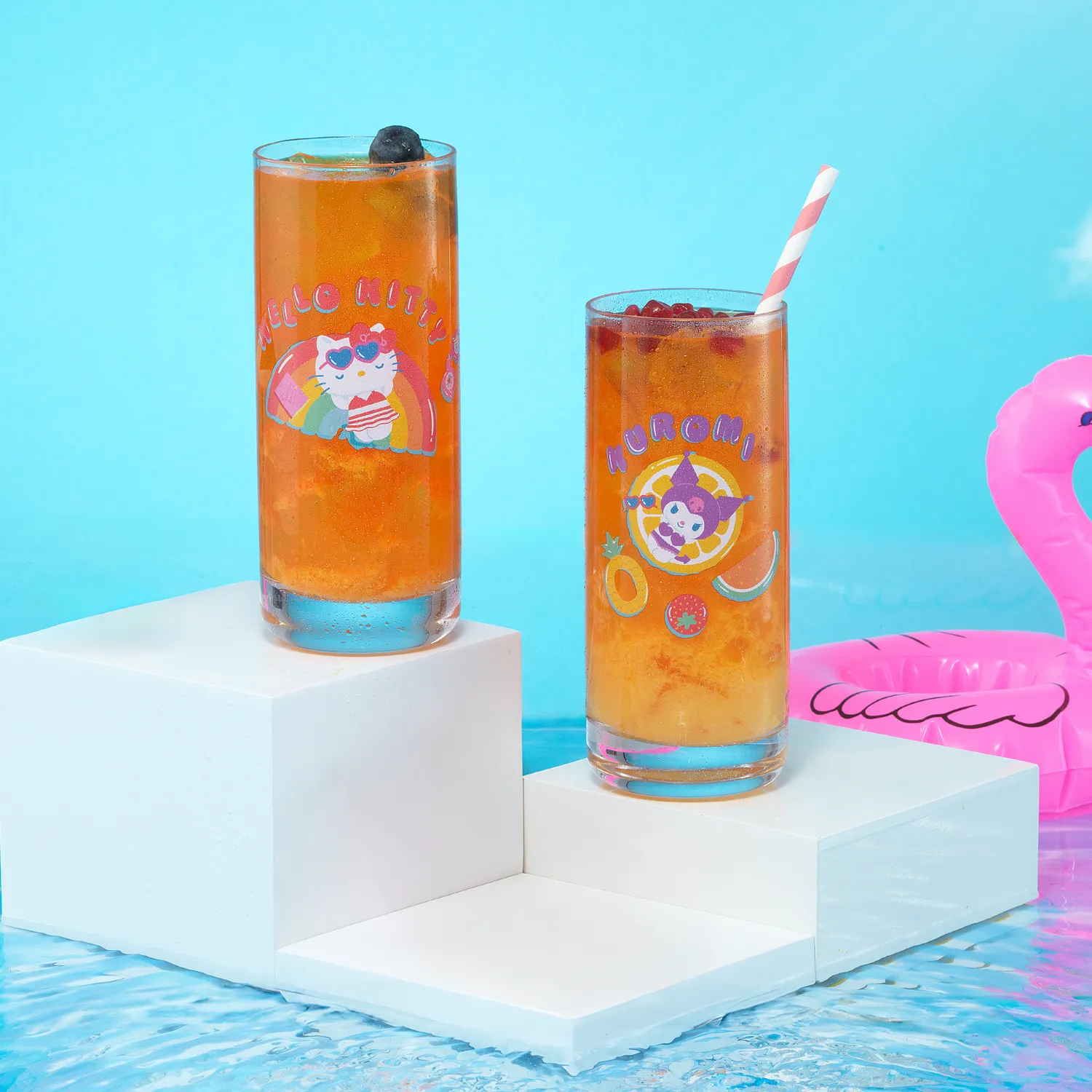 JoyJolt Hello Kitty and Friends Pool Party Tall Drinking Glasses drikkeglass 4-pakning