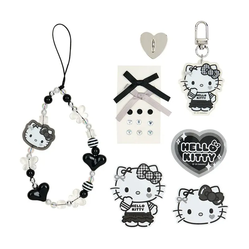 Hello Kitty Silver Houndstooth Series Smartphone Charm Set sølv