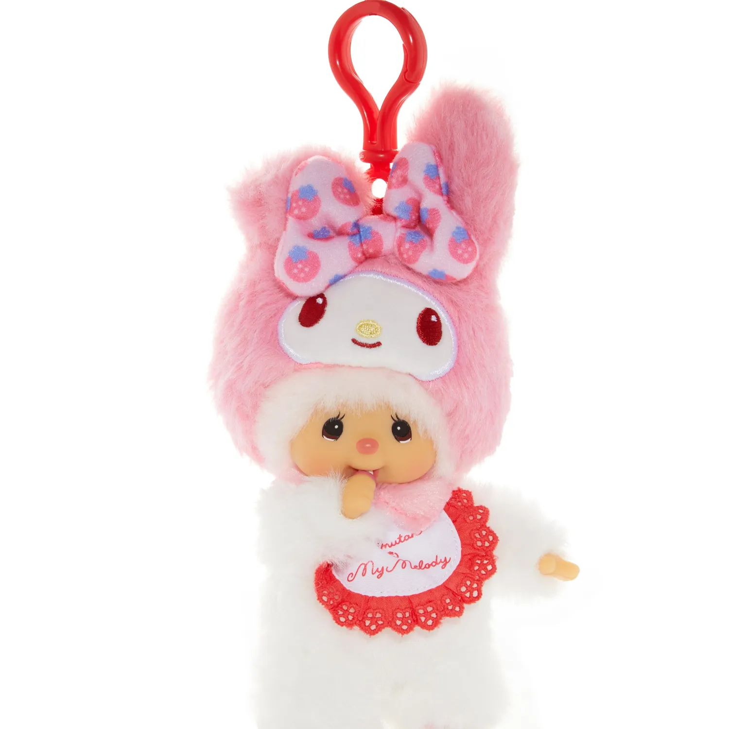 My Melody x Monchhichi Chimutan plysjmaskot nøkkelring rosa