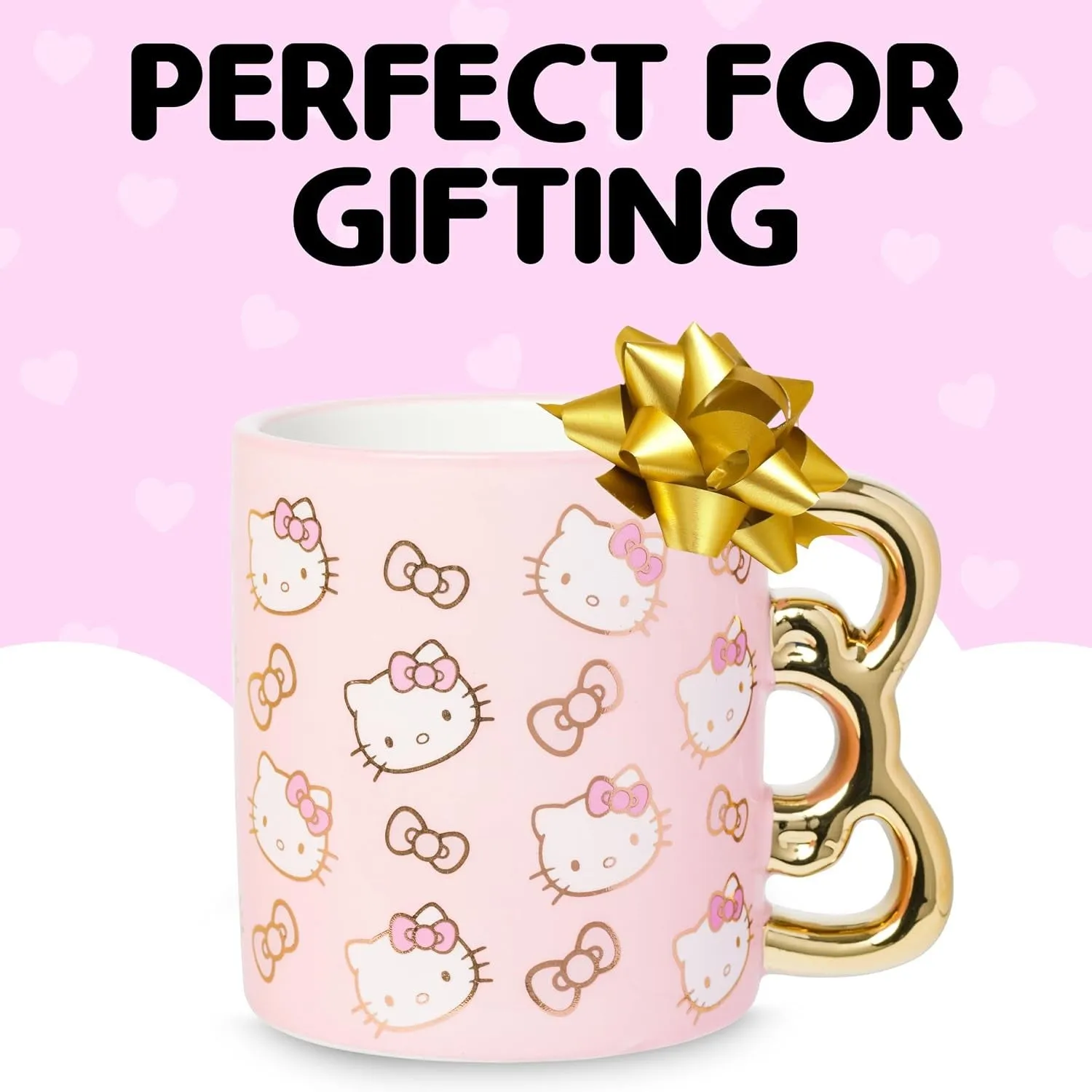 Hello Kitty Sculpted Bow Ceramic Mug Pink & Gold krus 20 oz