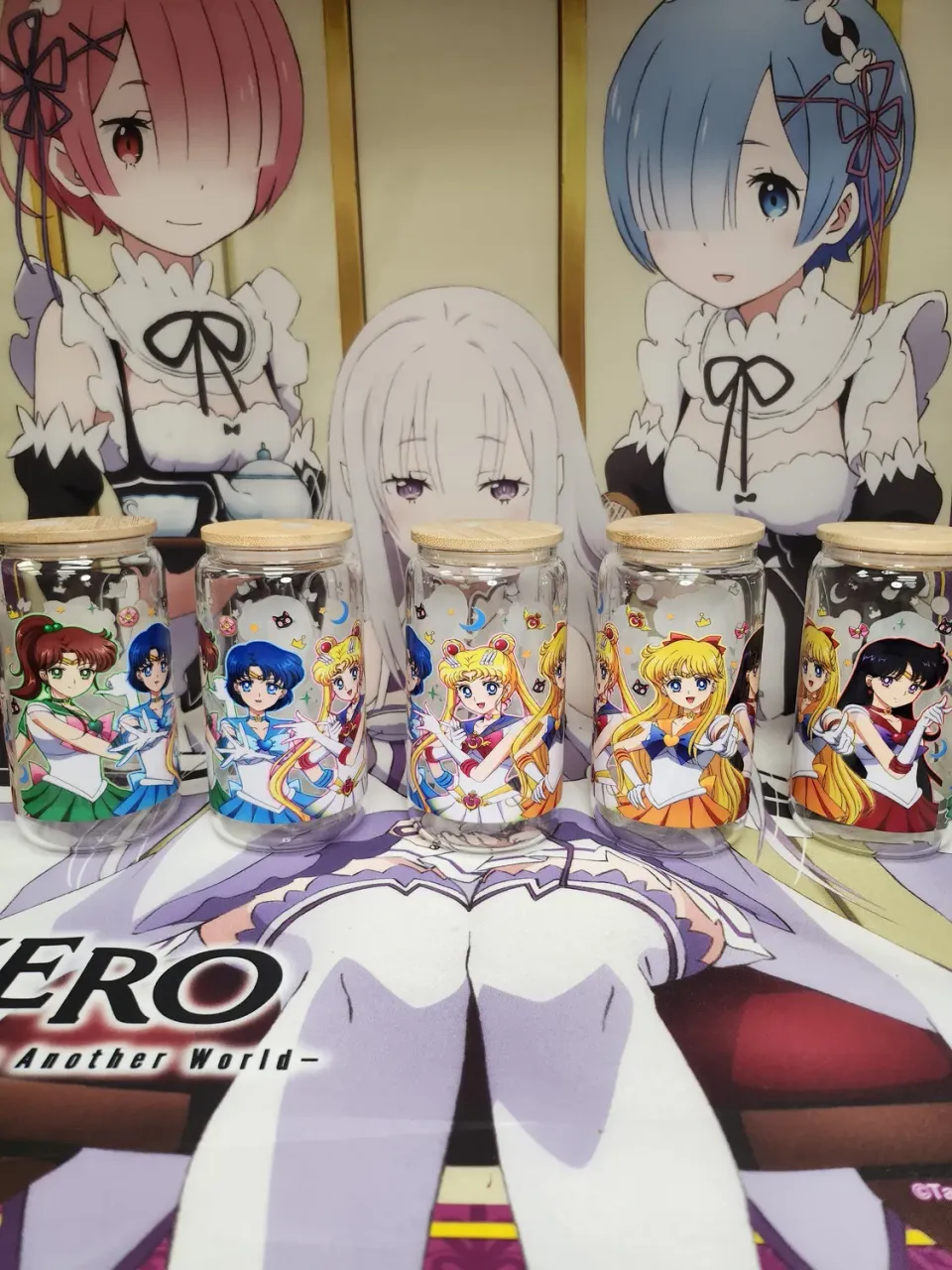 Anitaku Magical Girl glass med bambuslokk og sugerør 16 oz