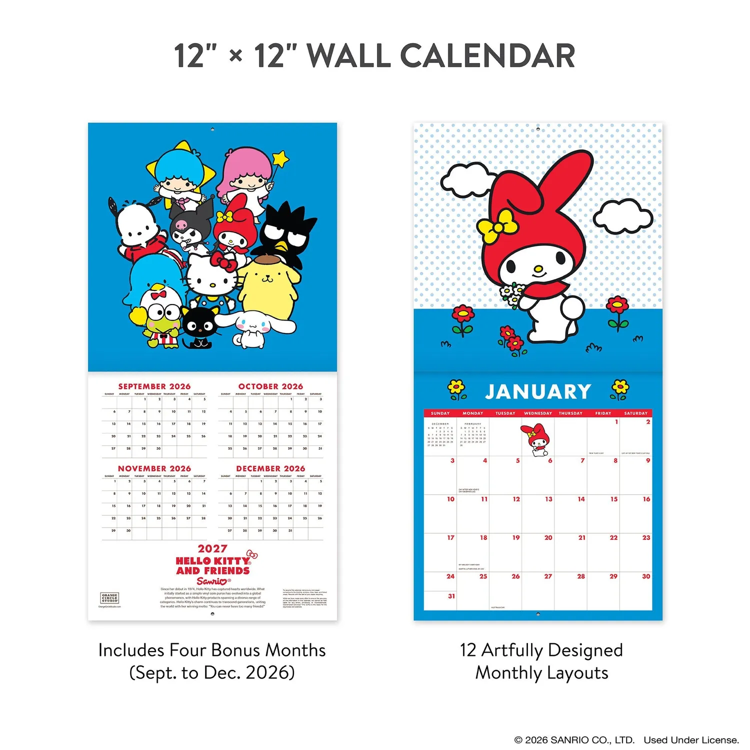 Hello Kitty and Friends 2027 Retro veggkalender 12 måneder