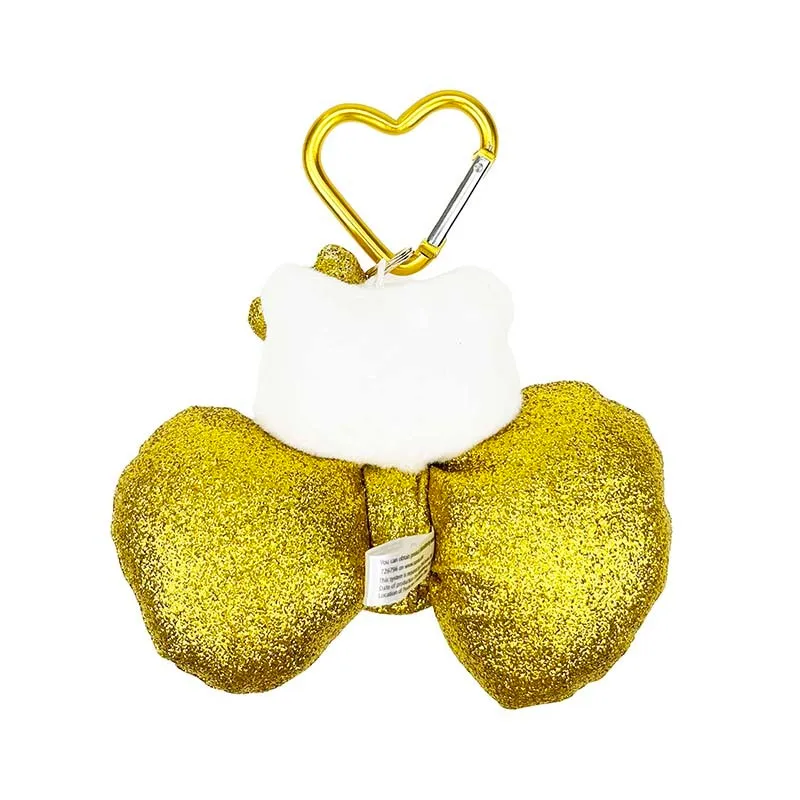 Hello Kitty Metallic Bow 50th Anniv. Gold-maskot med karabinkrok