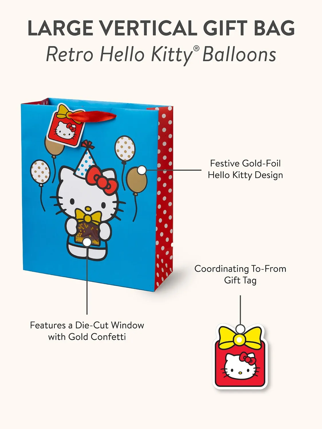 Hello Kitty x Studio Oh! Retro Red Balloons Gift Bag gavepose stor