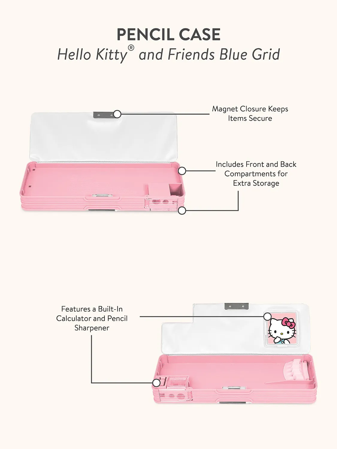 Hello Kitty and Friends x Studio Oh! Blue Grid pennal med kalkulator
