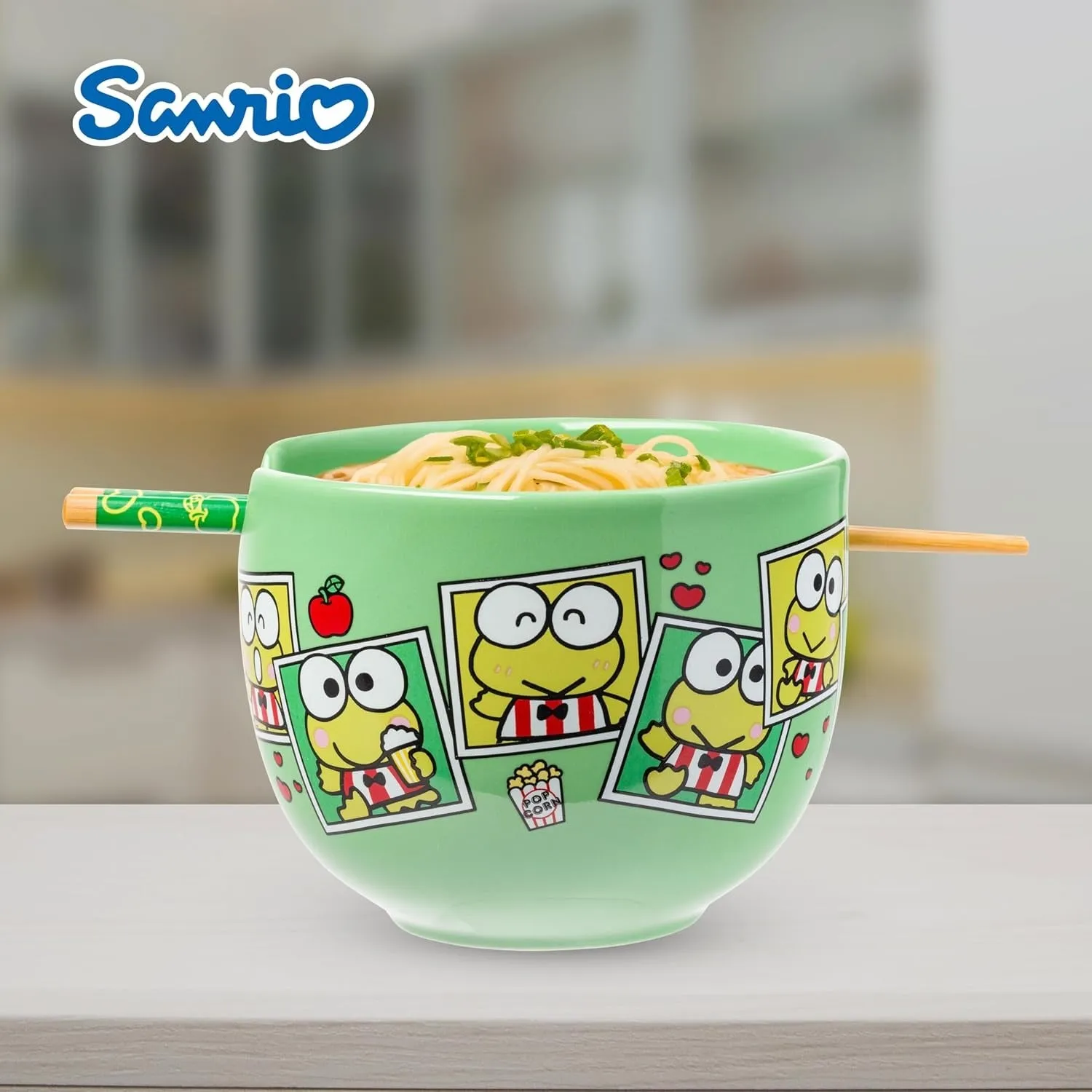 Hello Kitty Keroppi Ceramic Ramen Bowl and Chopstick Set Snap Shots 20 oz