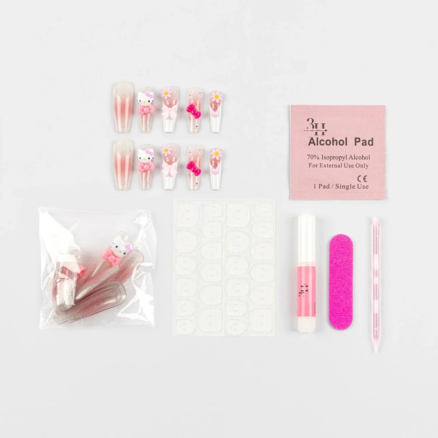 Hello Kitty 3H Nails 3D press-on negler Long 24 stk