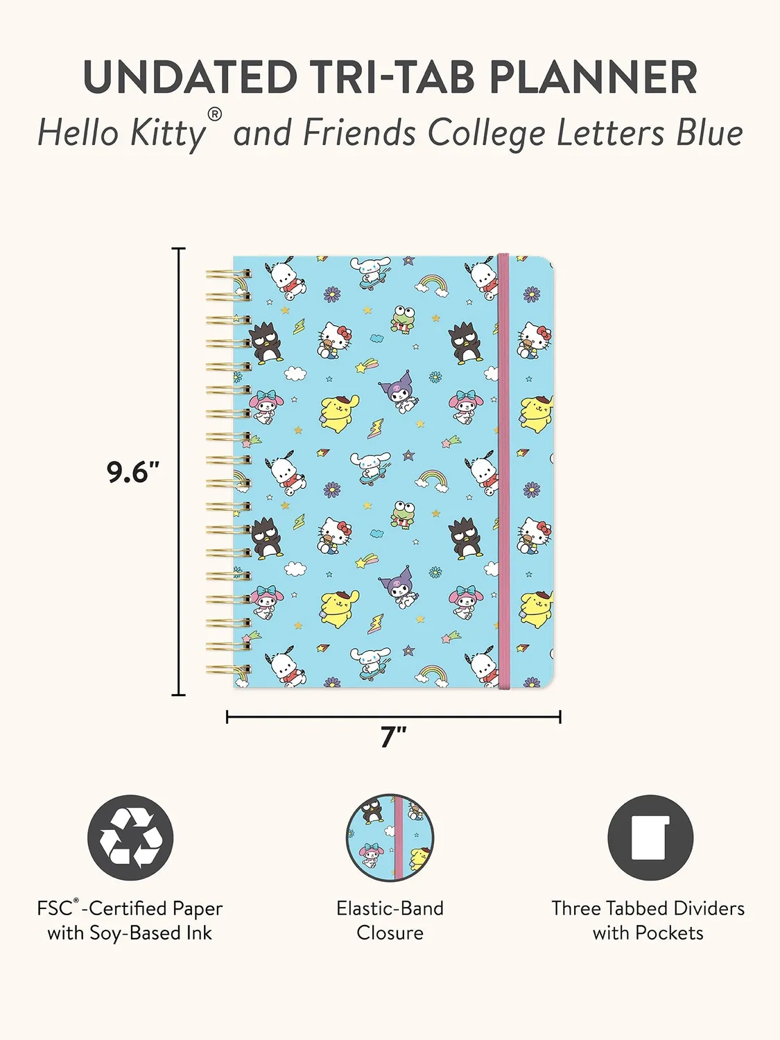 Hello Kitty and Friends x Studio Oh! College Letters Tri-Tab Planner planlegger