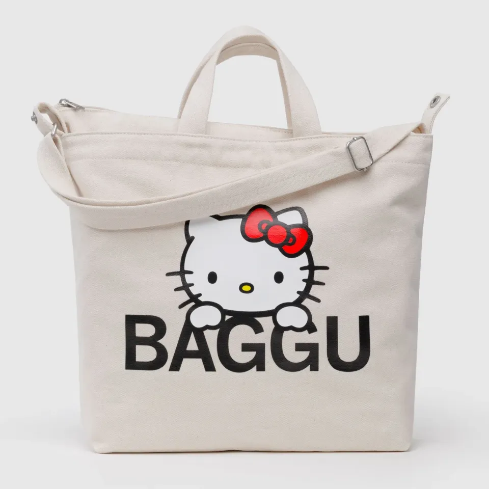 Hello Kitty x Baggu Horizontal Zip Duck Bag Big Face veske resirkulert bomull
