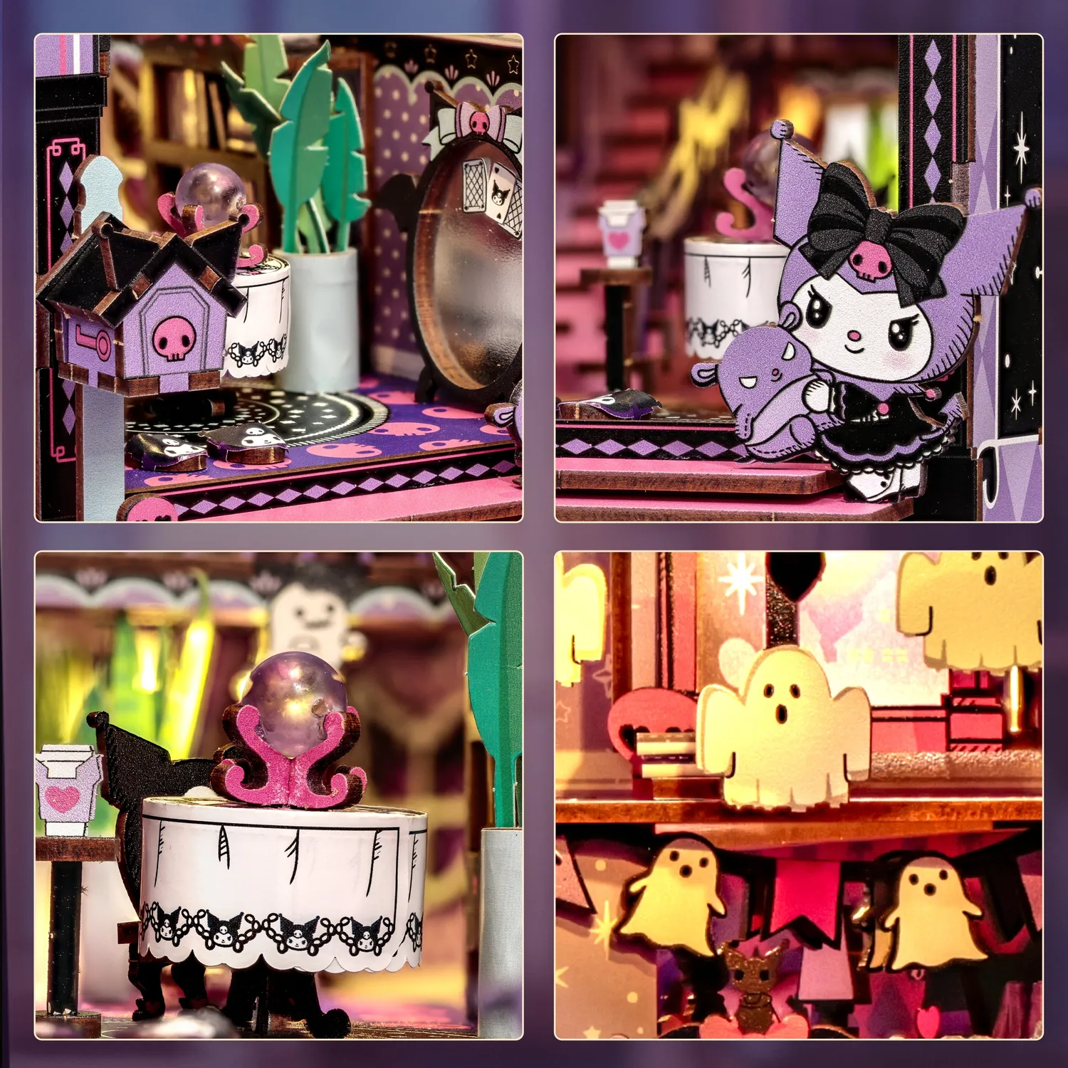 Kuromi Spooky House DIY Book Nook byggesett med LED