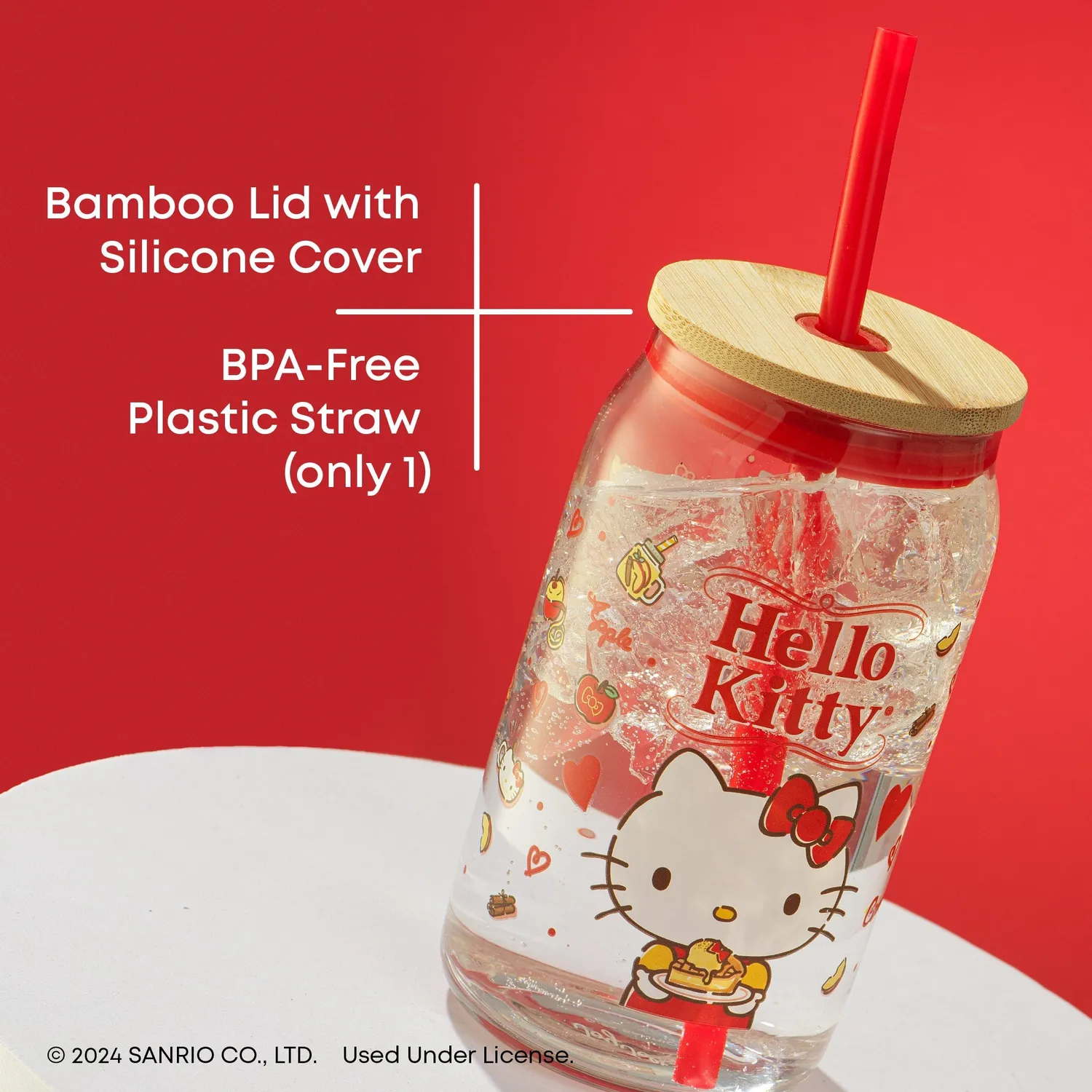 Hello Kitty Favorite Flavor Lidded Glass Tumbler glass med lokk 473 ml
