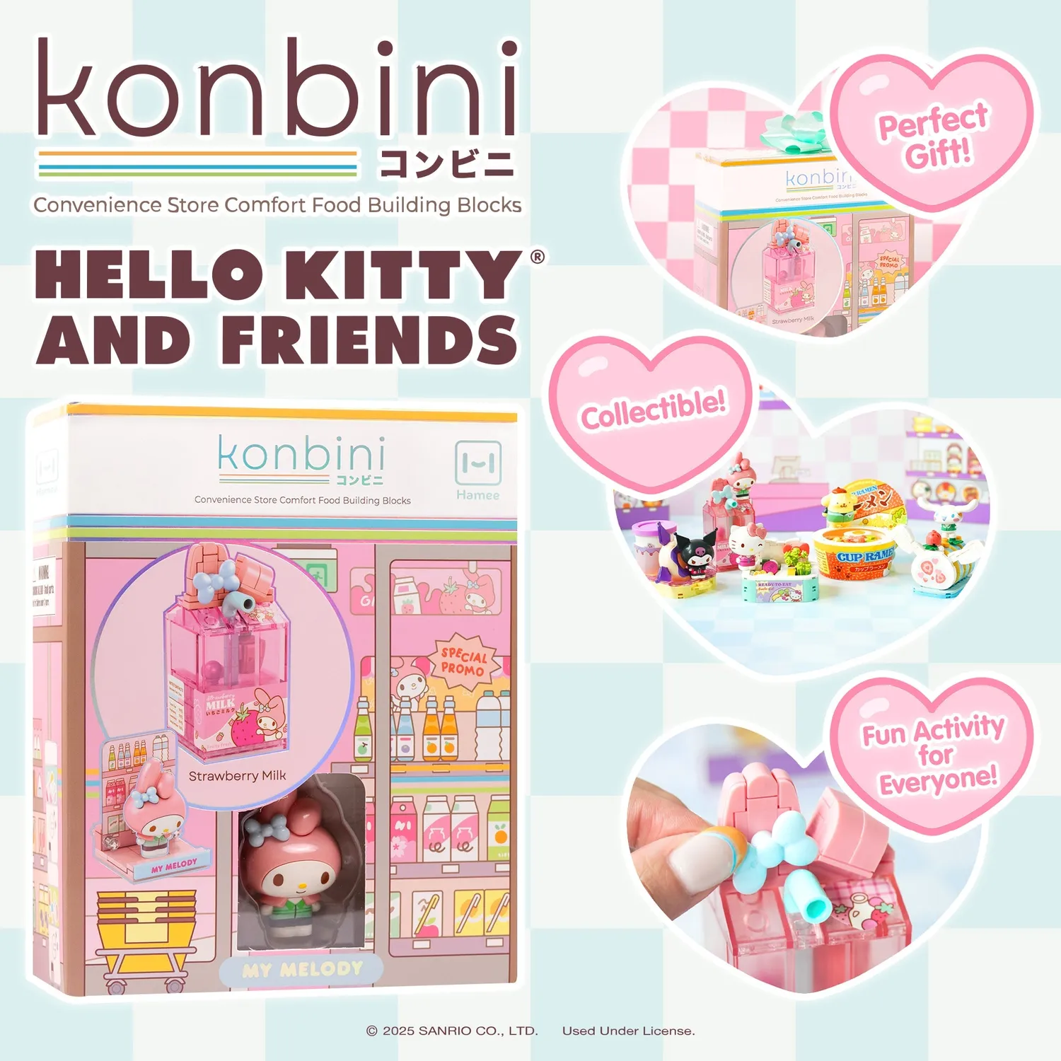 Hello Kitty My Melody Konbini Building Blocks Set Strawberry Milk byggesett
