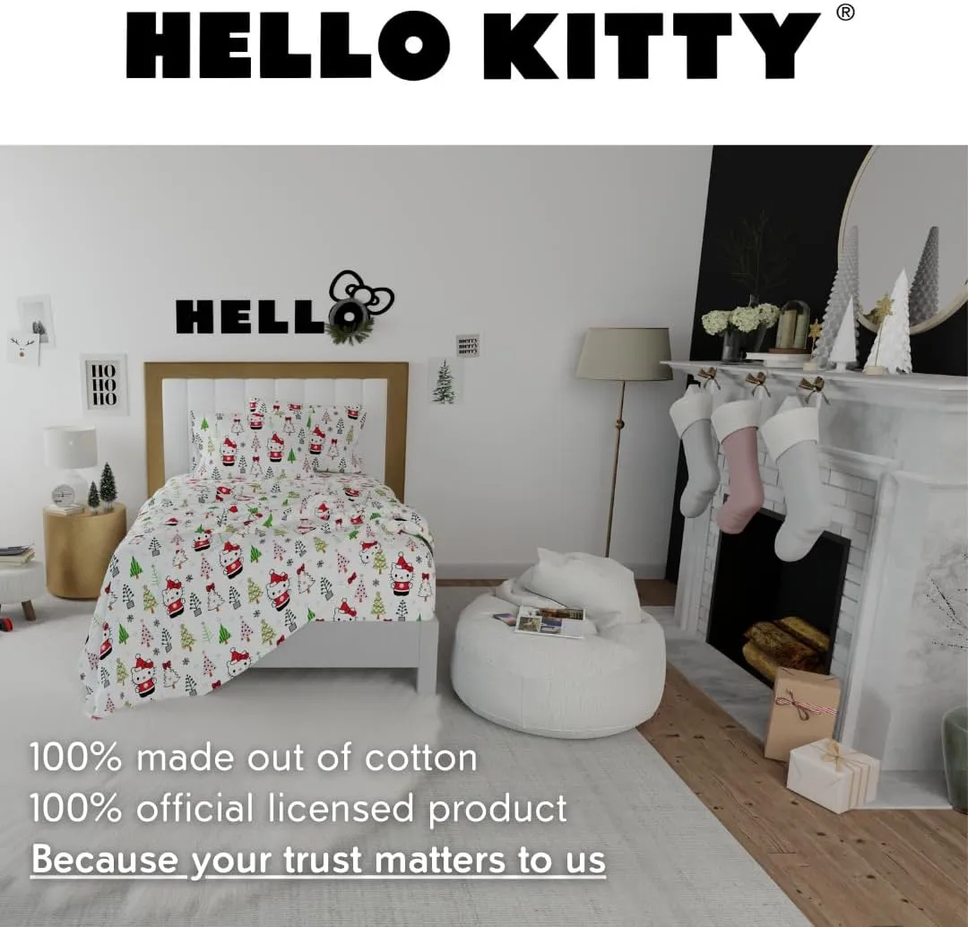 Hello Kitty Holiday Cotton Flannel Sheet Set sengesett bomull