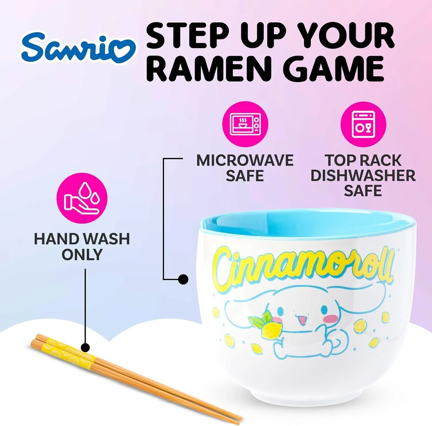 Cinnamoroll keramisk ramenbolle med spisepinner og skje sitron