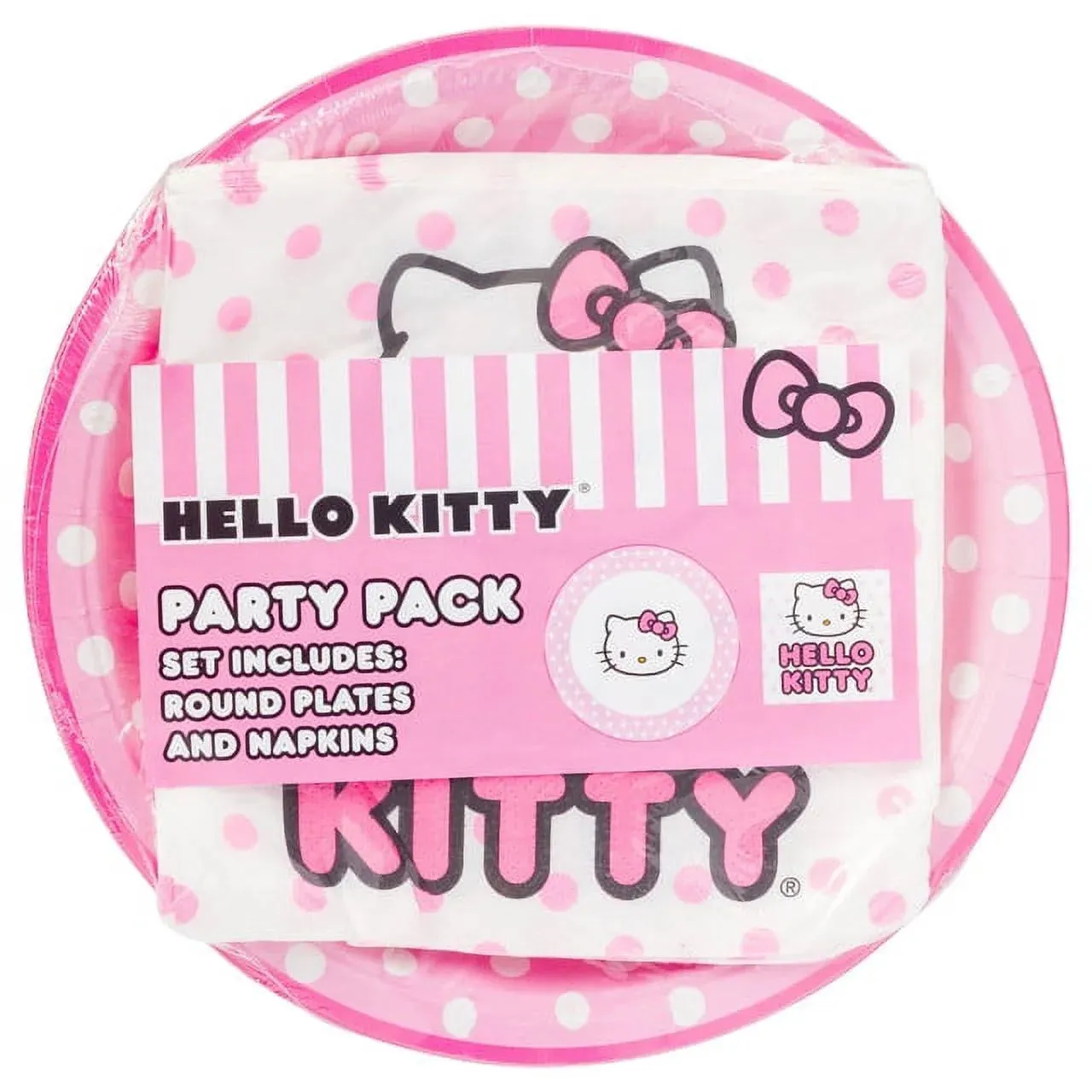 Hello Kitty papptallerkener og servietter 32 deler rosa prikker