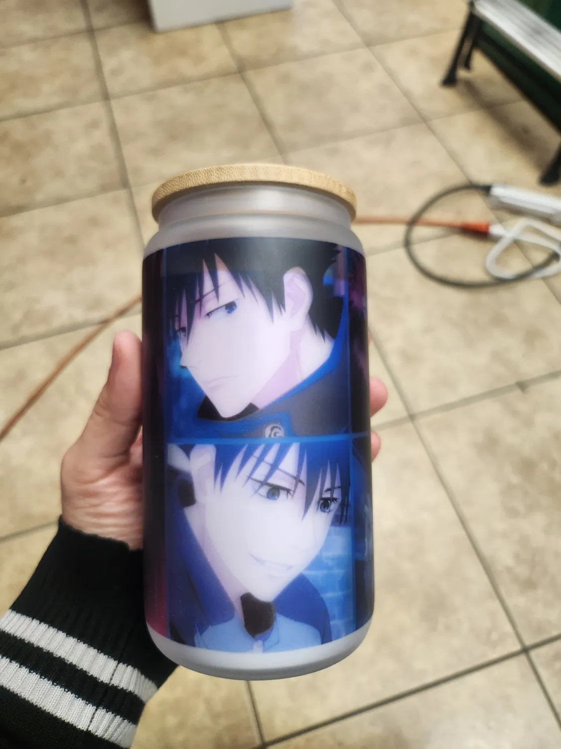 Anitaku JJK Megumi 16oz glasskopp med bambuslokk og sugerør