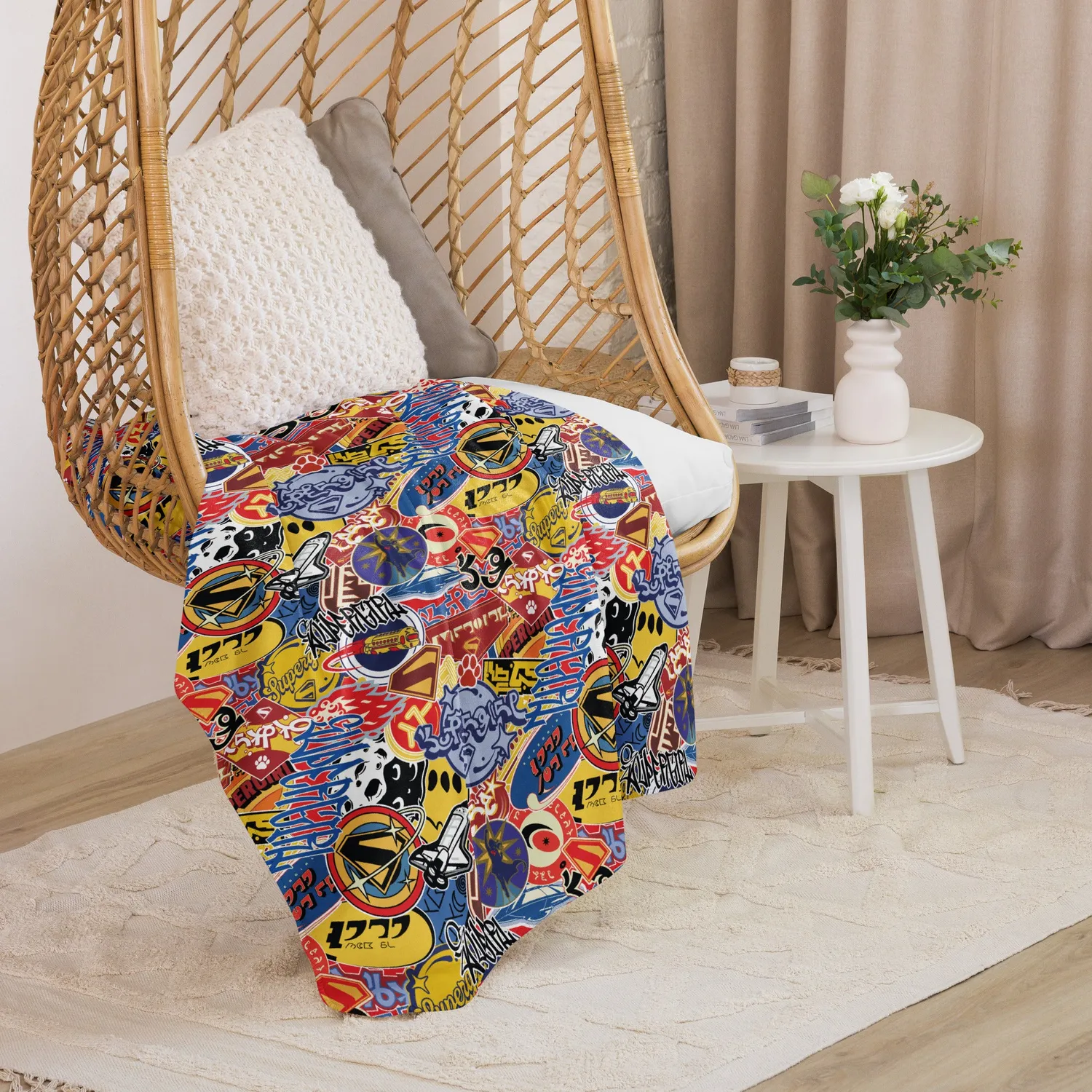 Batman Supergirl Sherpa Blanket Sticker Bomb pledd polyester