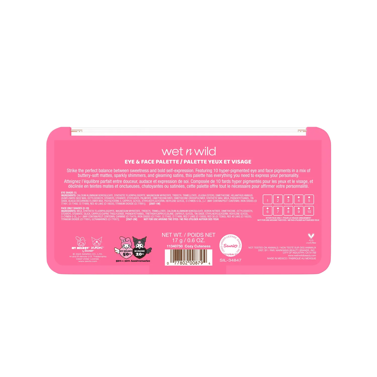 Wet n Wild My Melody & Kuromi Eye & Face Palette My Melody 10 farger
