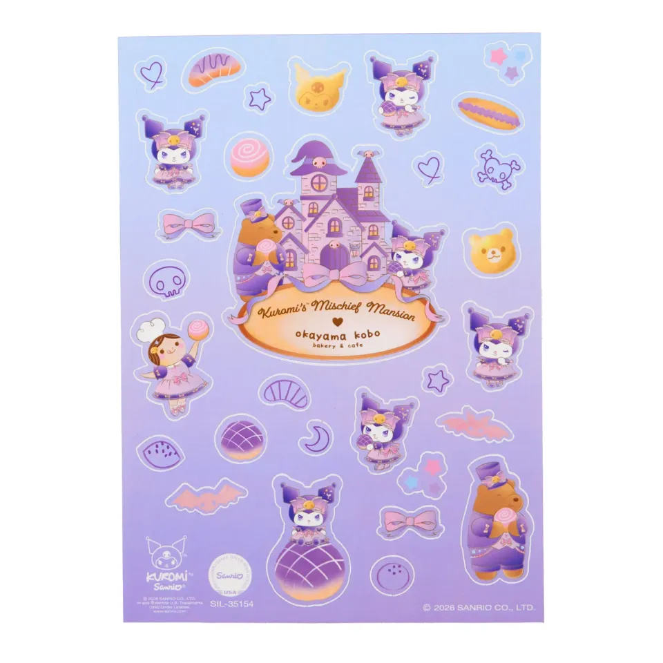 Kuromi x Okayama Kobo Sticker Sheet Mischief Mansion klistremerkeark